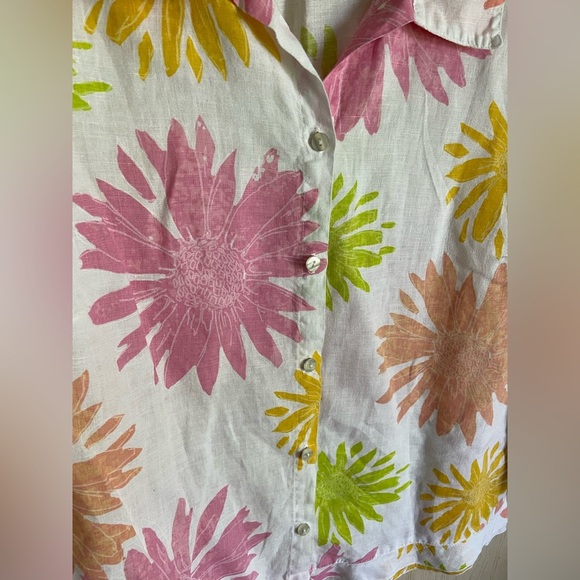 Fresh Produce Linen Button Front Top White Pink & Orange Floral Daisy Sz XL - Picture 5 of 9